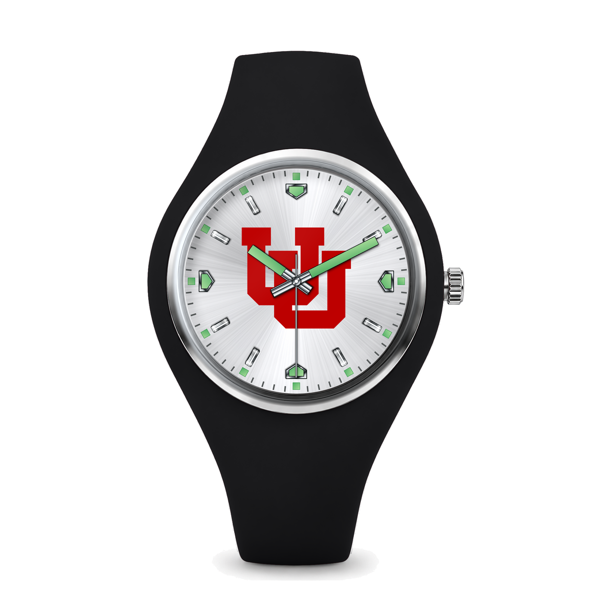 Utah Utes Silver Dial Silicone Watch with black silicone band