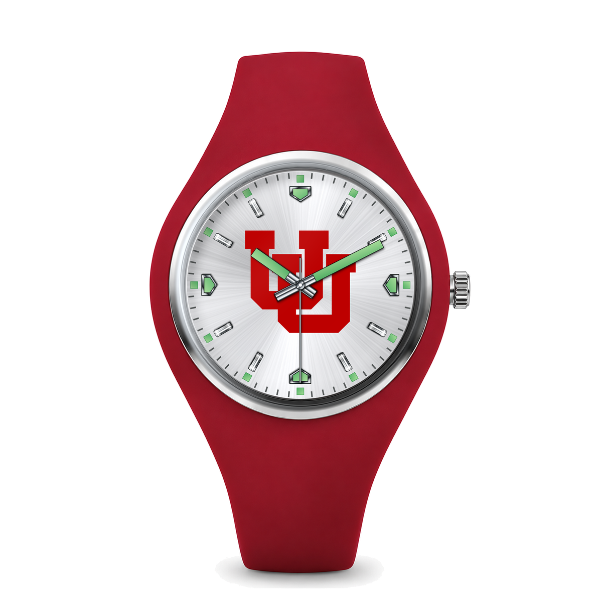 Utah Utes Silver Dial Silicone Watch with red silicone band