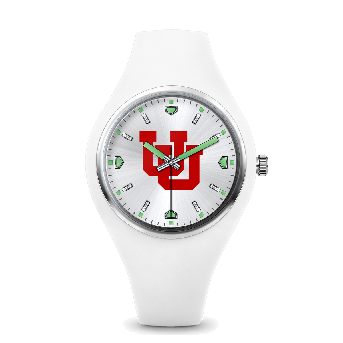 Utah Utes Silver Dial Silicone Watch with white silicone band