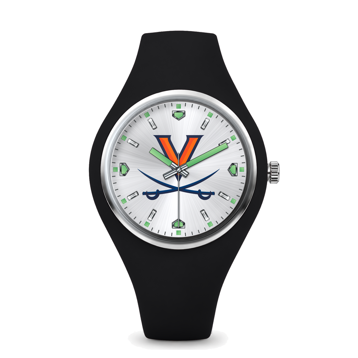 Virginia Cavaliers Silver Dial Silicone Watch with black silicone band
