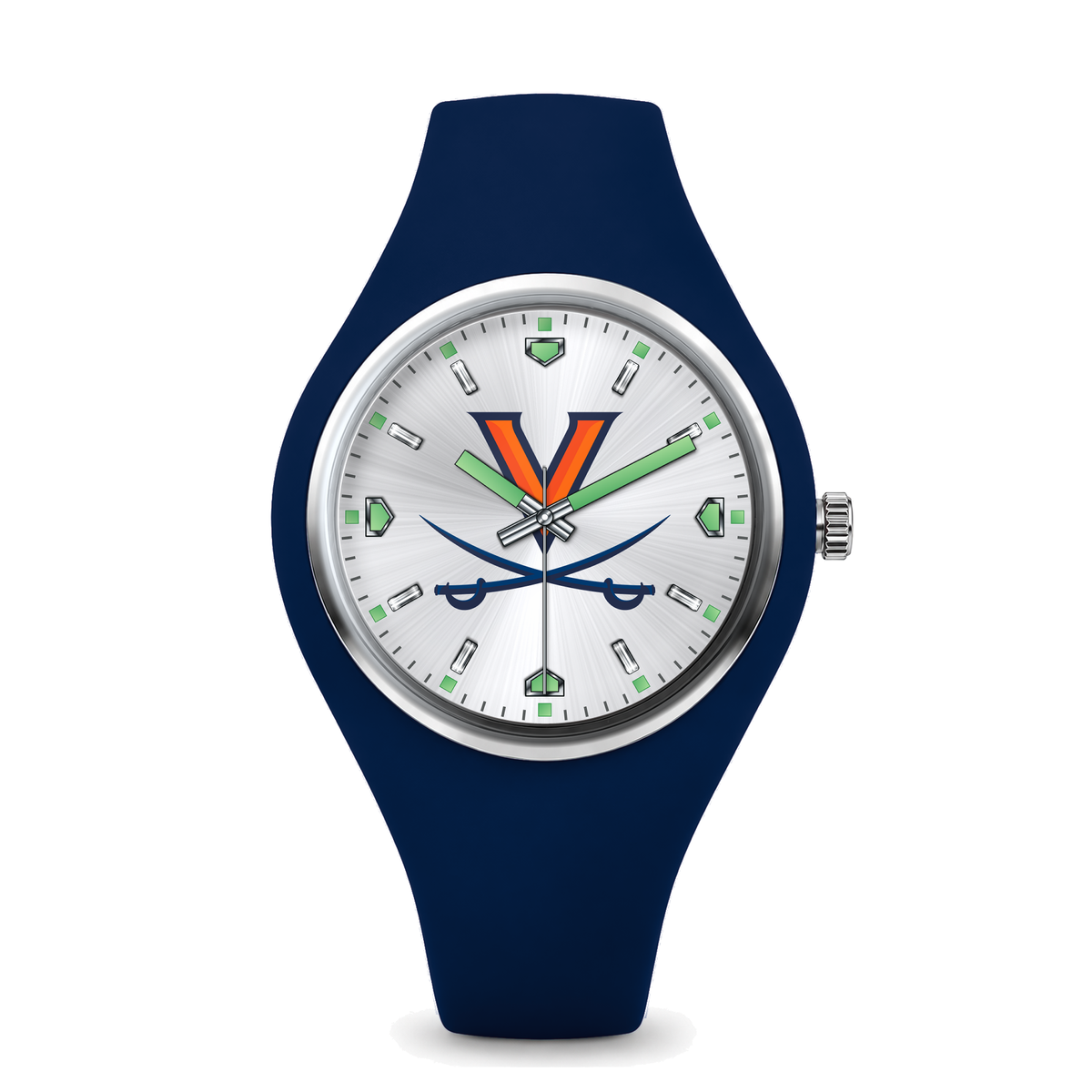 Virginia Cavaliers Silver Dial Silicone Watch with navy silicone band