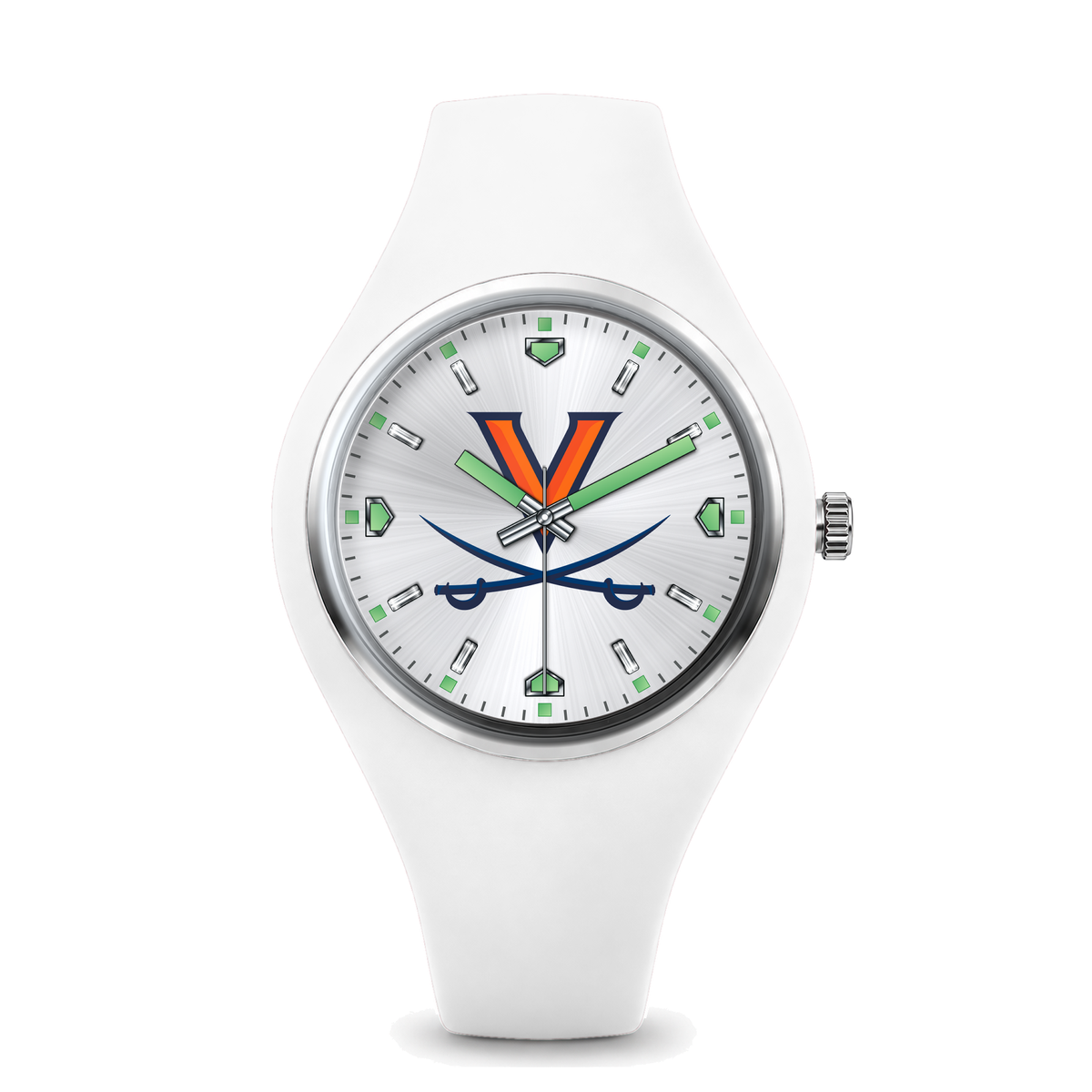 Virginia Cavaliers Silver Dial Silicone Watch with white silicone band