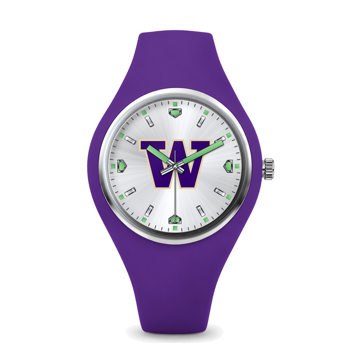 Washington Huskies Silver Dial Silicone Watch with purple silicone band