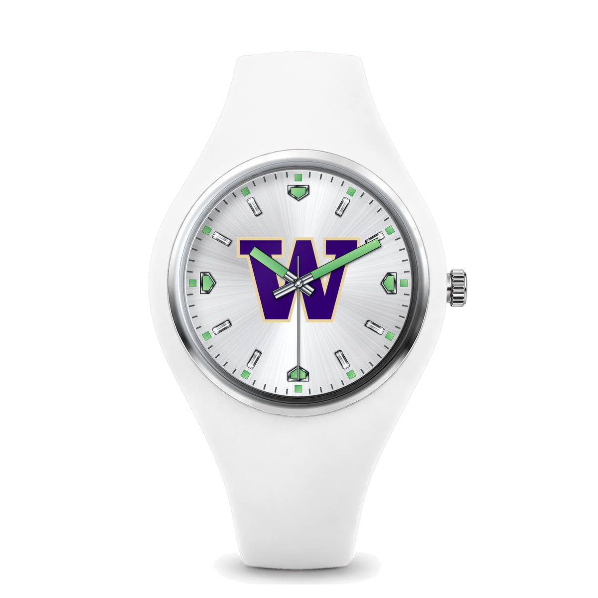 Washington Huskies Silver Dial Silicone Watch with white silicone band