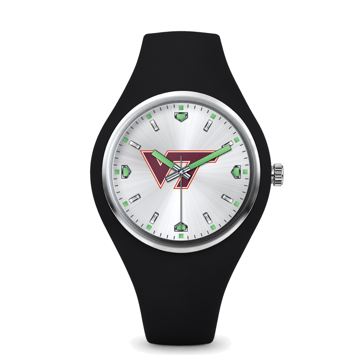Virginia Tech Hokies Silver Dial Silicone Watch with black silicone band