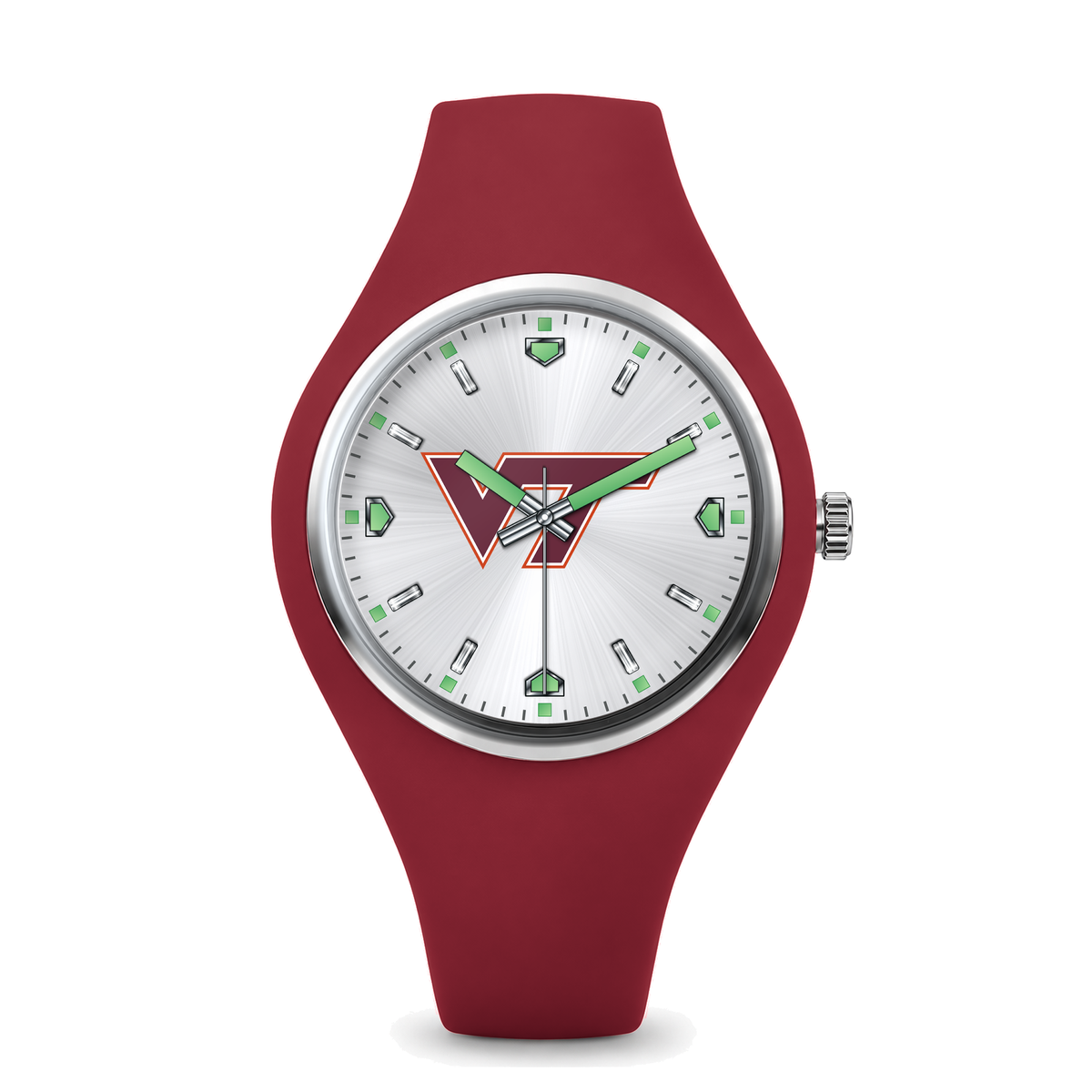 Virginia Tech Hokies Silver Dial Silicone Watch with red silicone band
