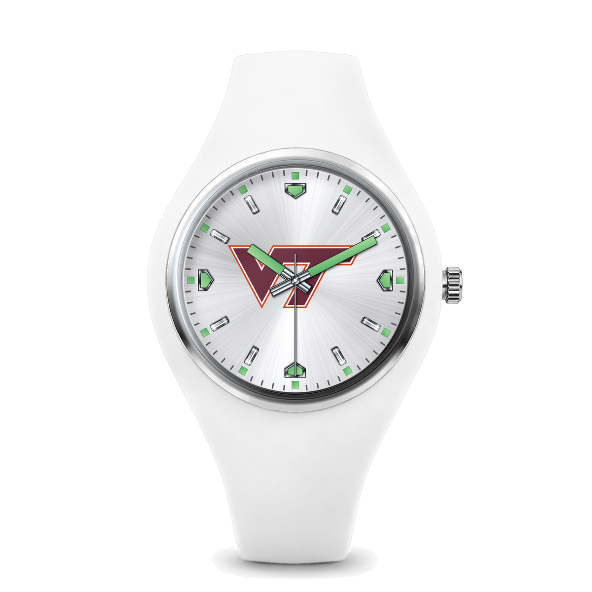Virginia Tech Hokies Silver Dial Silicone Watch with white silicone band