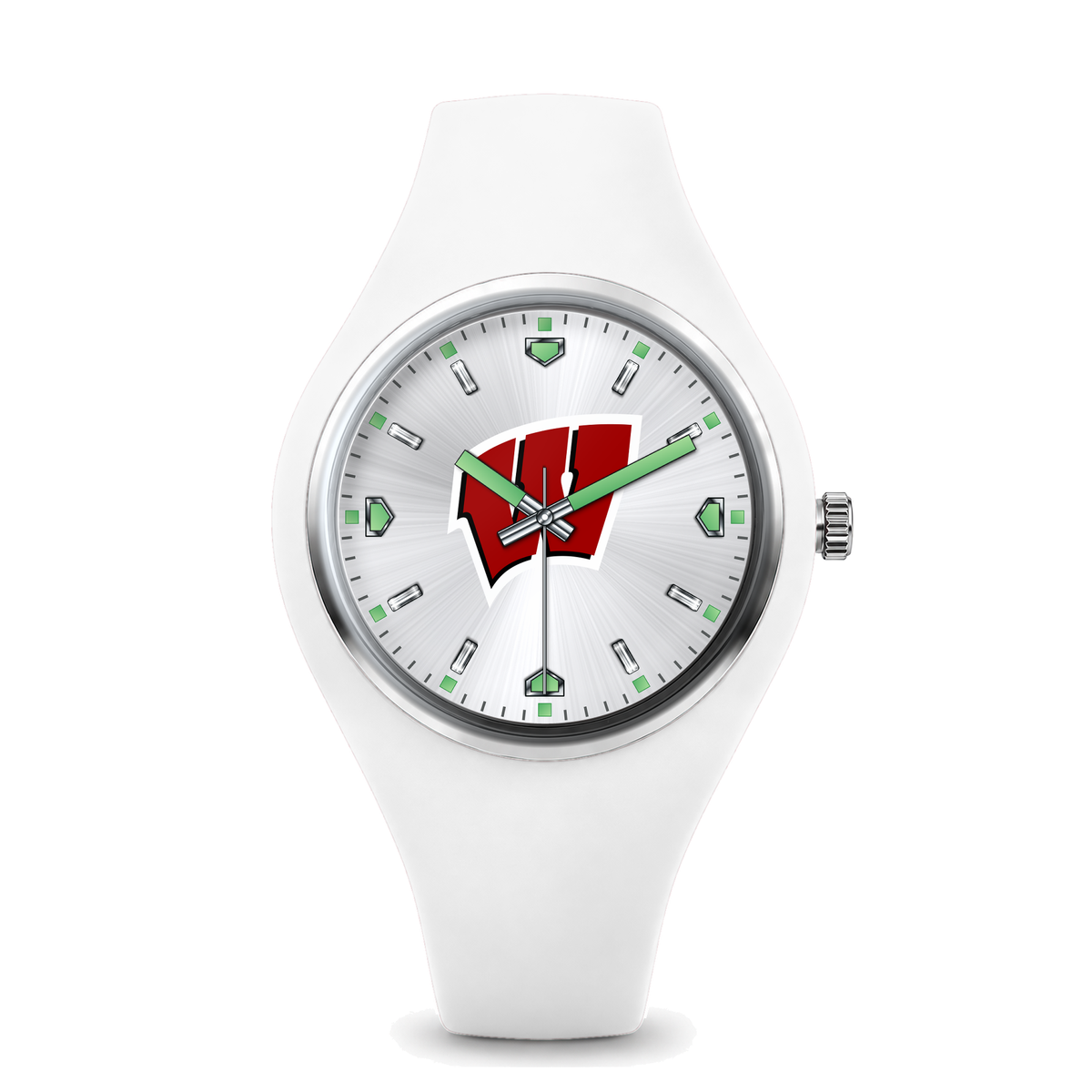 Wisconsin Badgers Silver Dial Silicone Watch with white silicone band