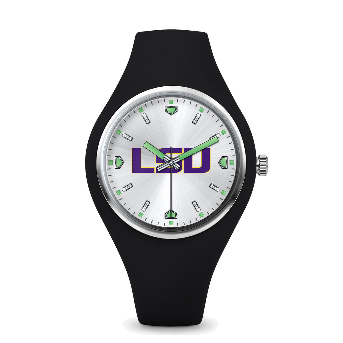 LSU Tigers Silver Dial Silicone Watch with black silicone band