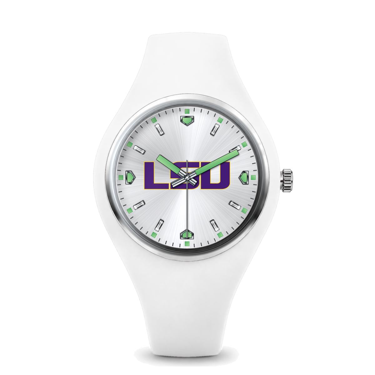 LSU Tigers Silver Dial Silicone Watch with white silicone band
