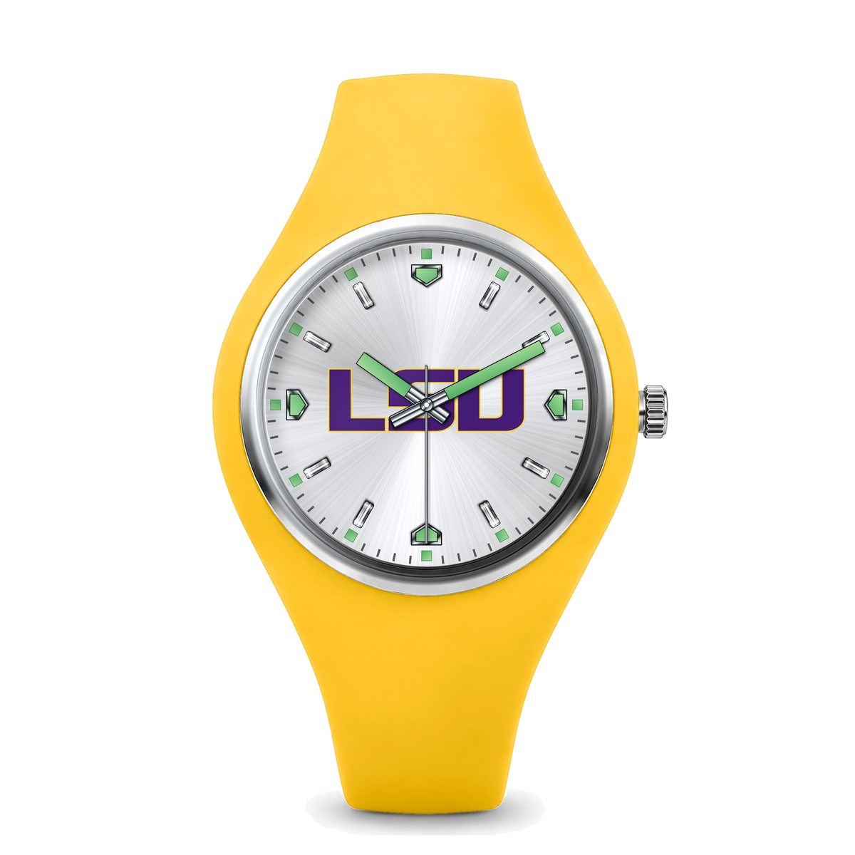 LSU Tigers Silver Dial Silicone Watch with yellow silicone band