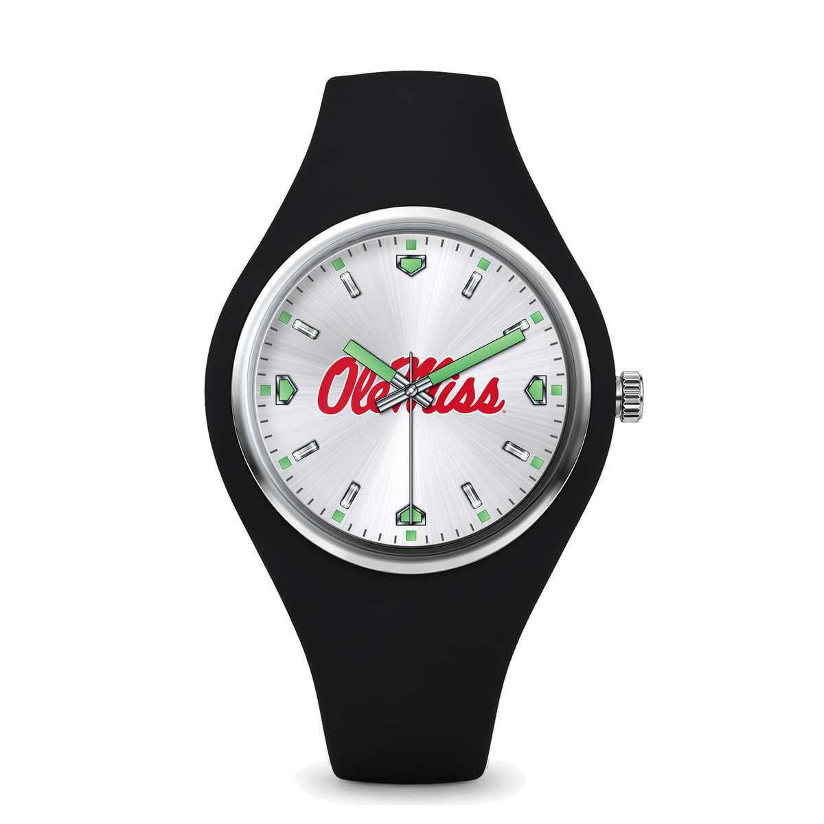 Ole Miss Rebels Silver Dial Silicone Watch with black silicone band