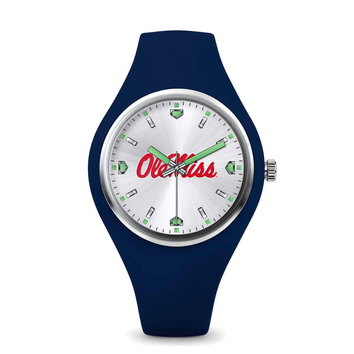 Ole Miss Rebels Silver Dial Silicone Watch with navy silicone band