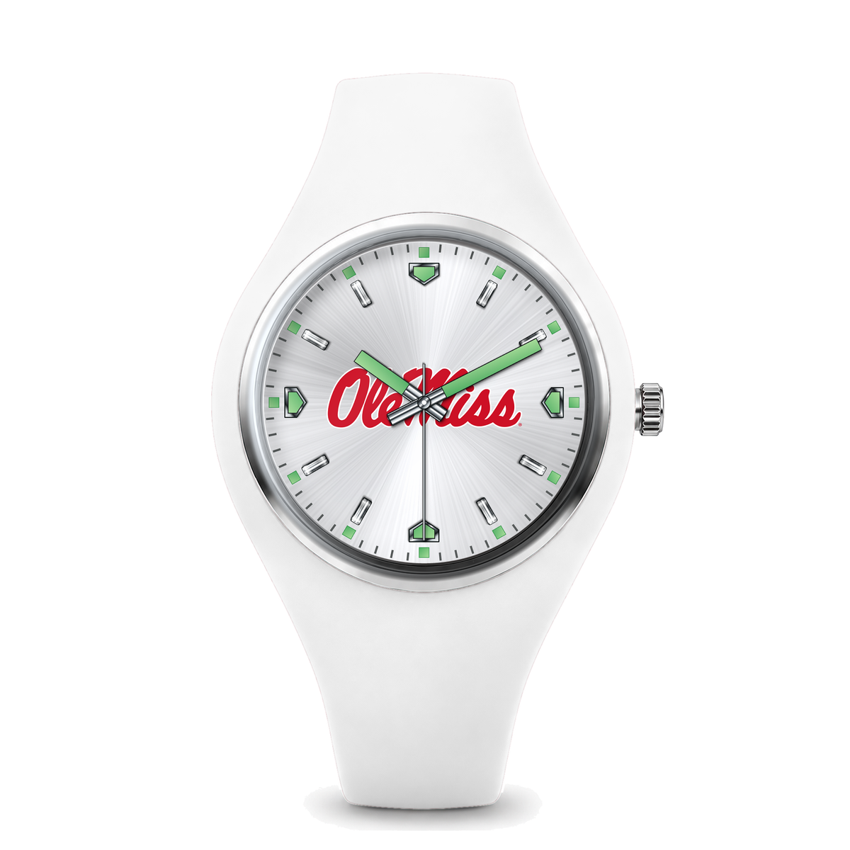 Ole Miss Rebels Silver Dial Silicone Watch with white silicone band