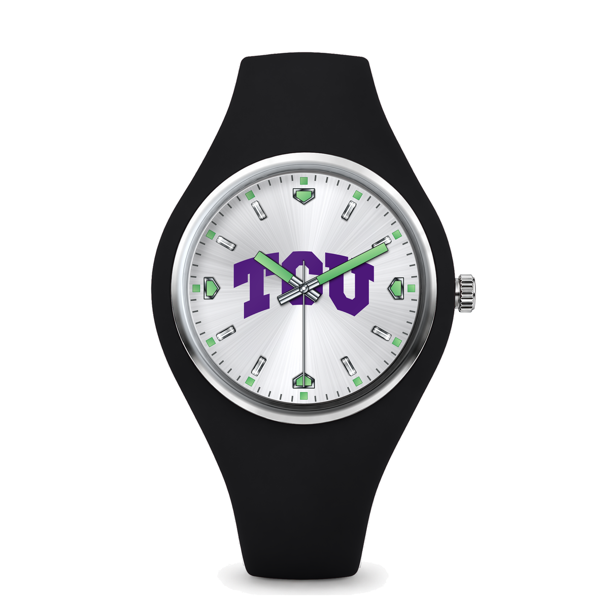 TCU Horned Frogs Silver Dial Silicone Watch with black silicone band