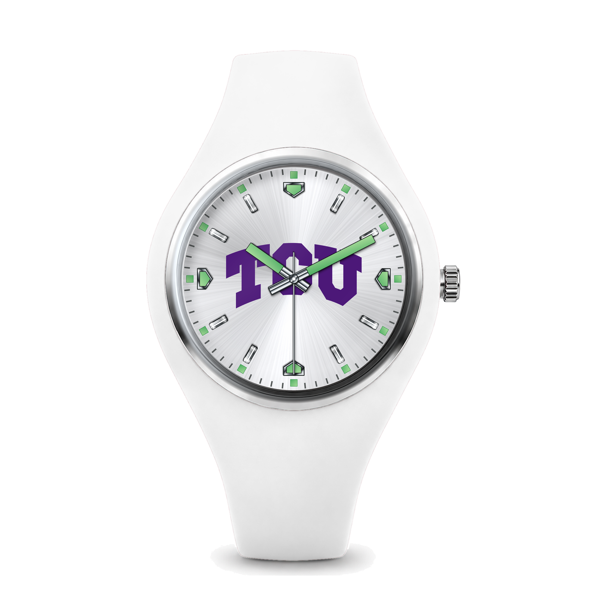 TCU Horned Frogs Silver Dial Silicone Watch with white silicone band