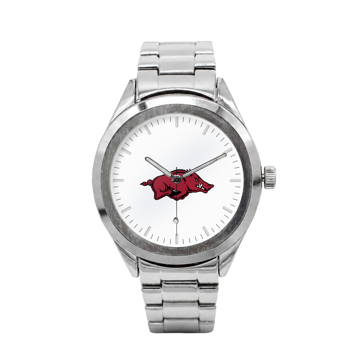 Arkansas Razorbacks Silver Metal Bracelet Round watch with silver metal bracelet