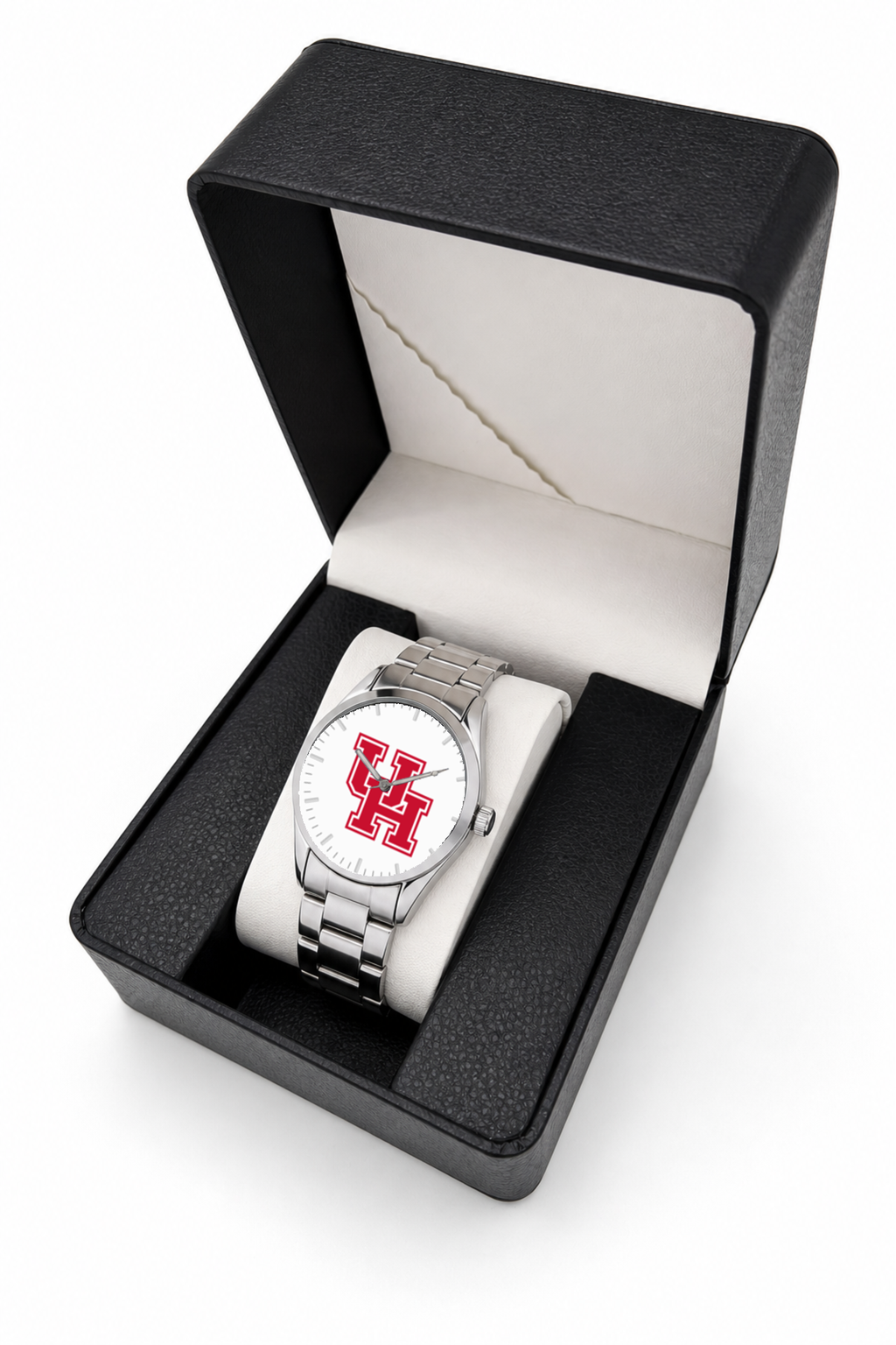 Houston Cougars Silver Metal Bracelet Round watch with silver metal bracelet in LicensedTime gift box