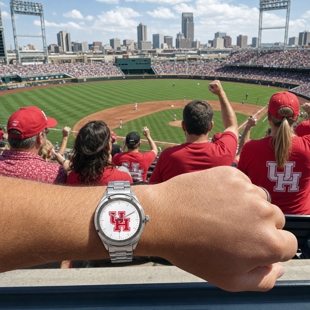 Houston Cougars Silver Metal Bracelet Round Watch lifestyle