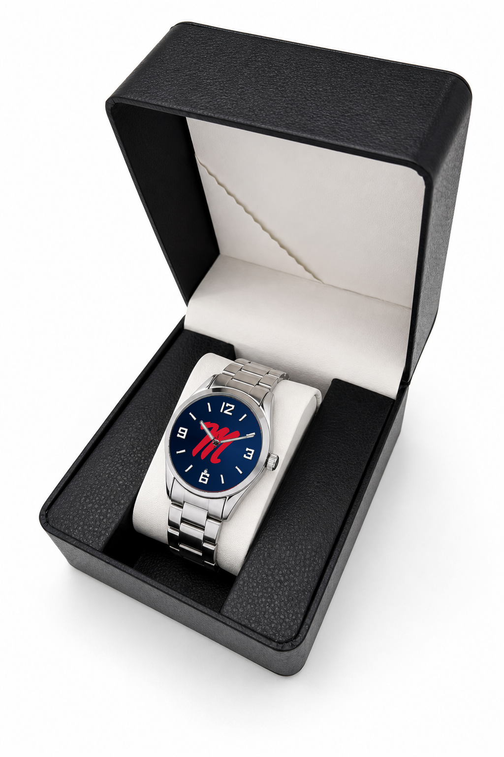 Ole Miss Rebels Silver Metal Bracelet Round watch with silver metal bracelet in LicensedTime gift box