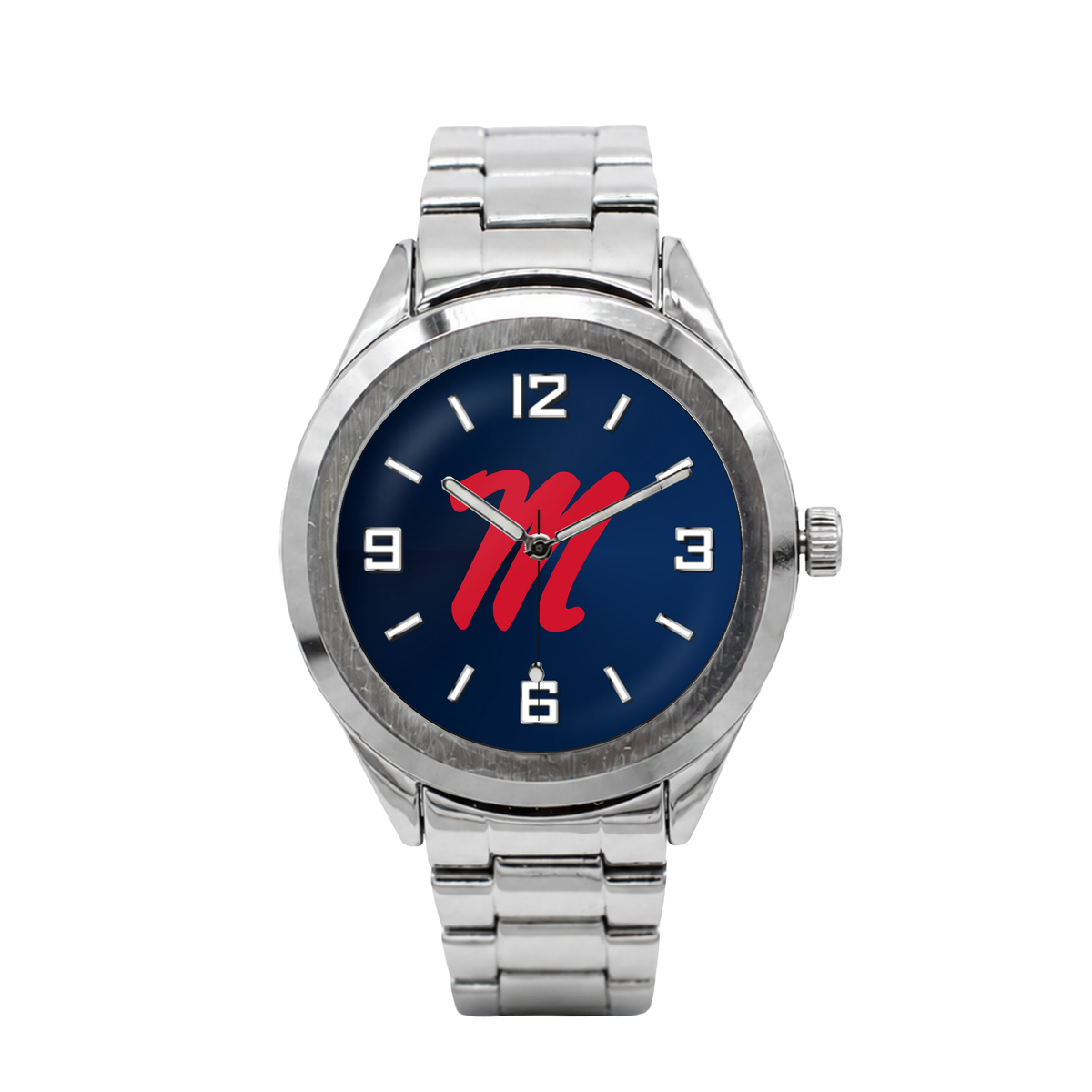 Ole Miss Rebels Silver Metal Bracelet Round watch with silver metal bracelet