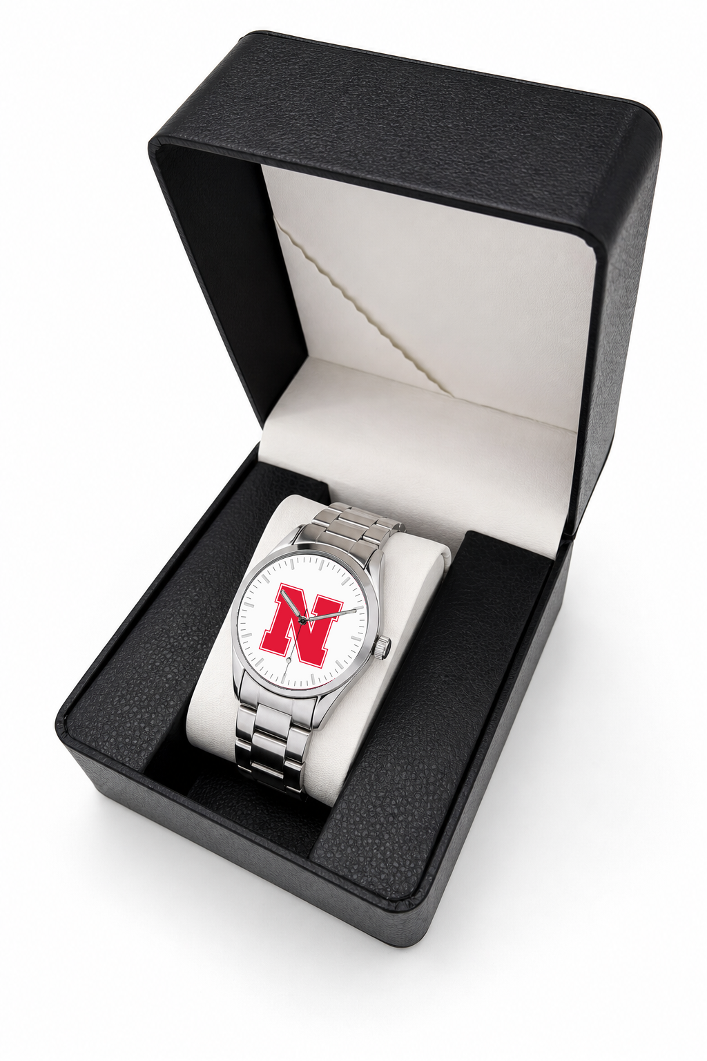 Nebraska Cornhuskers Silver Metal Bracelet Round watch with silver metal bracelet in LicensedTime gift box