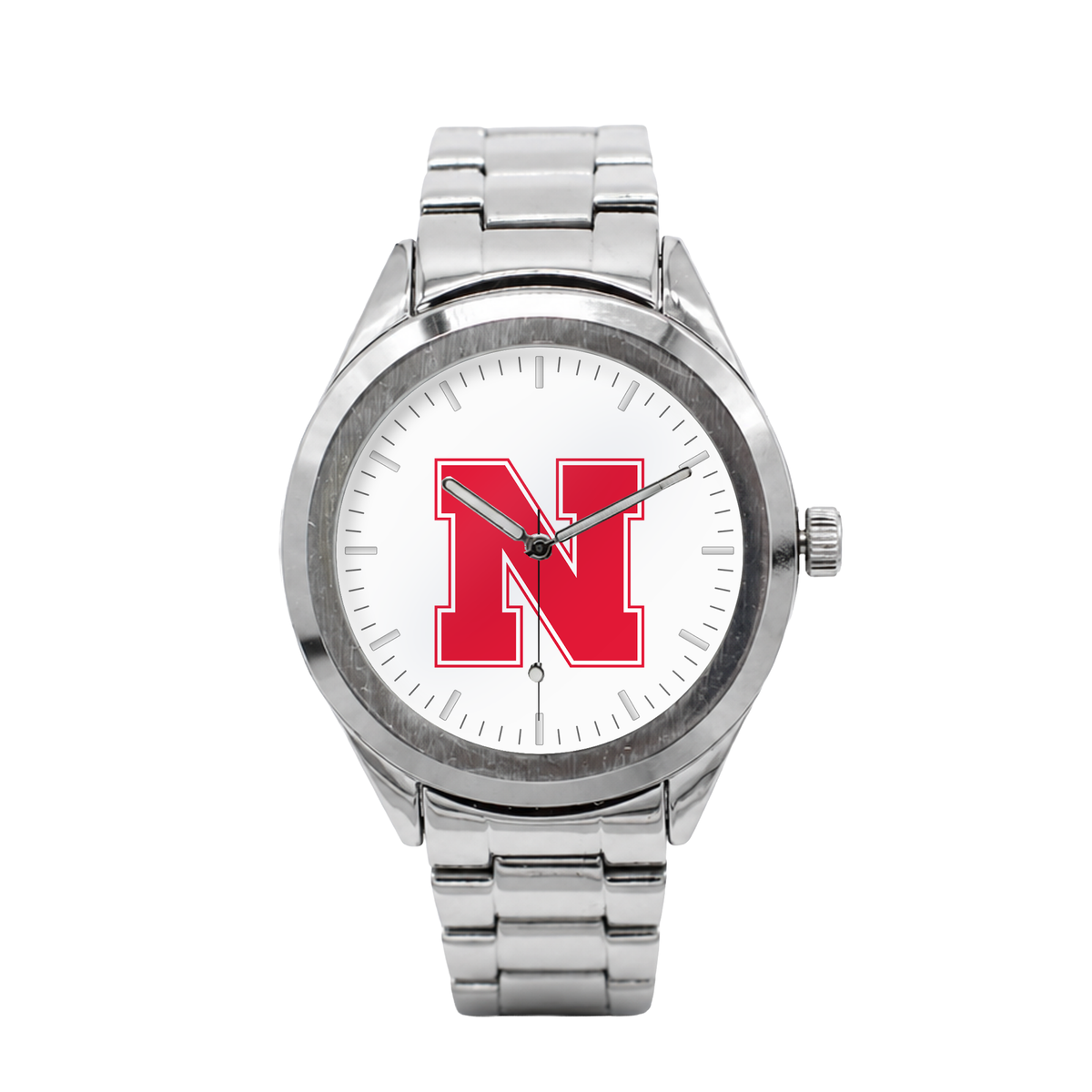 Nebraska Cornhuskers Silver Metal Bracelet Round watch with silver metal bracelet