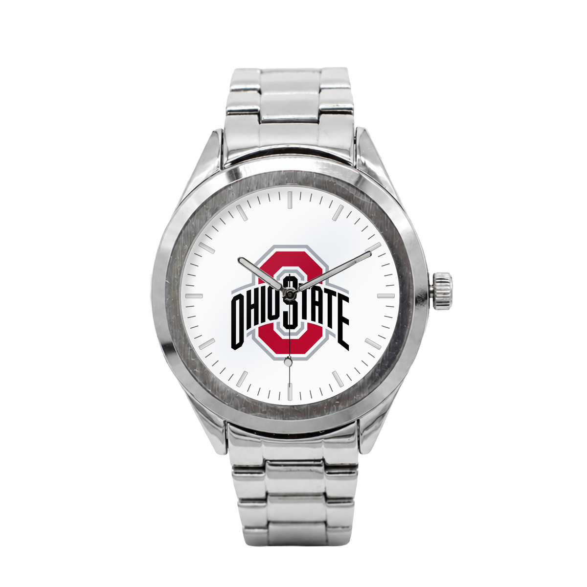 Ohio State Buckeyes Silver Metal Bracelet Round watch with silver metal bracelet