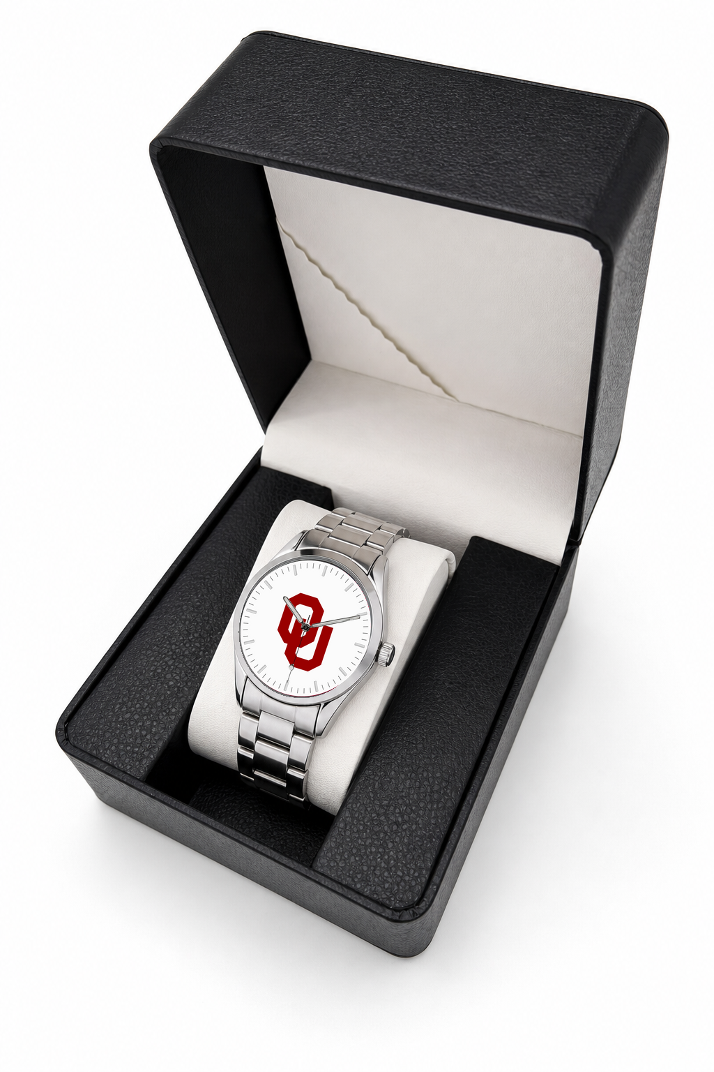 Oklahoma Sooners Silver Metal Bracelet Round watch with silver metal bracelet in LicensedTime gift box