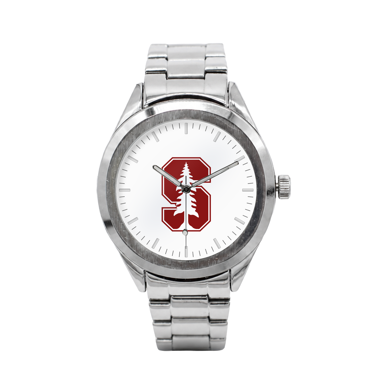 Stanford Cardinal Silver Metal Bracelet Round watch with silver metal bracelet