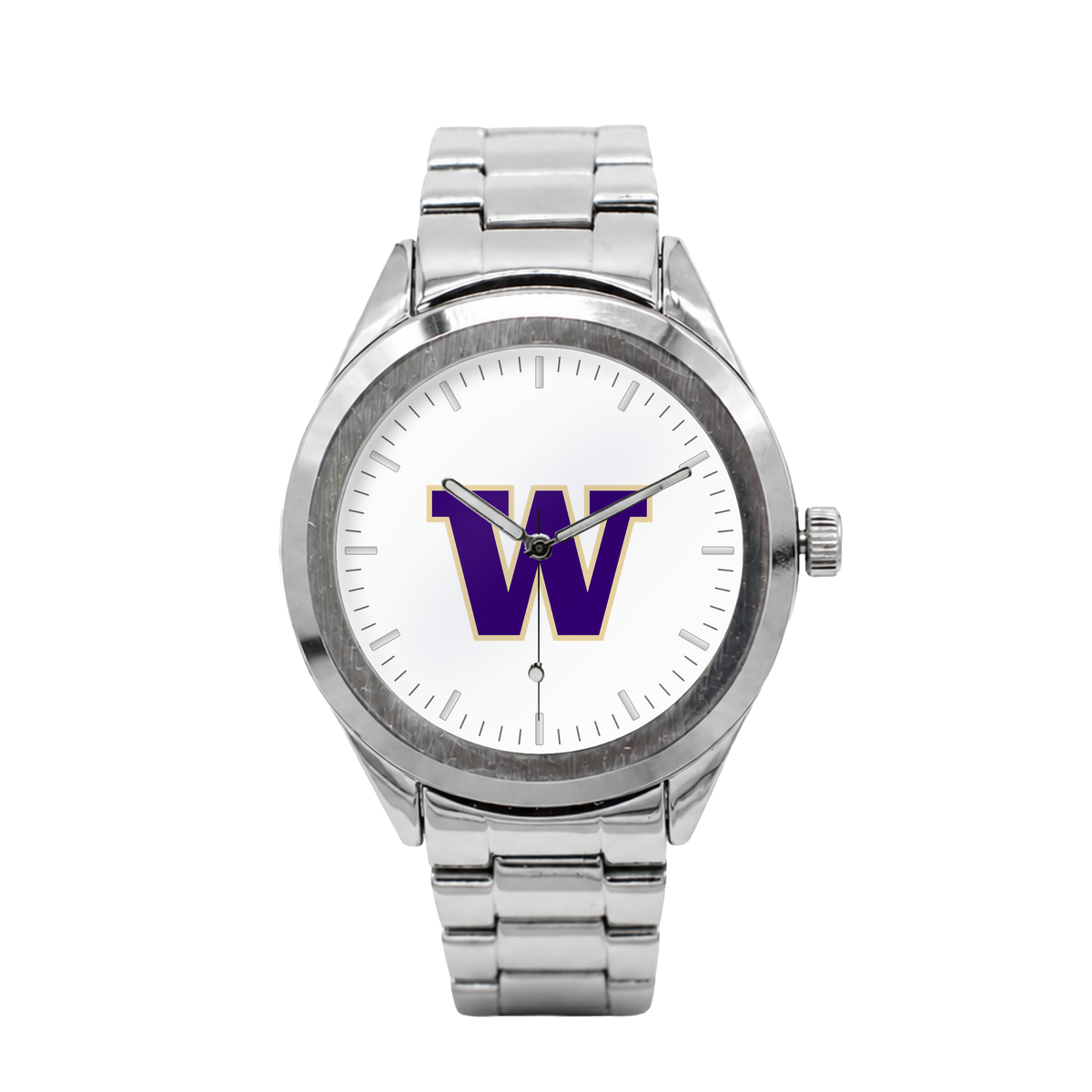 Washington Huskies Silver Metal Bracelet Round watch with silver metal bracelet
