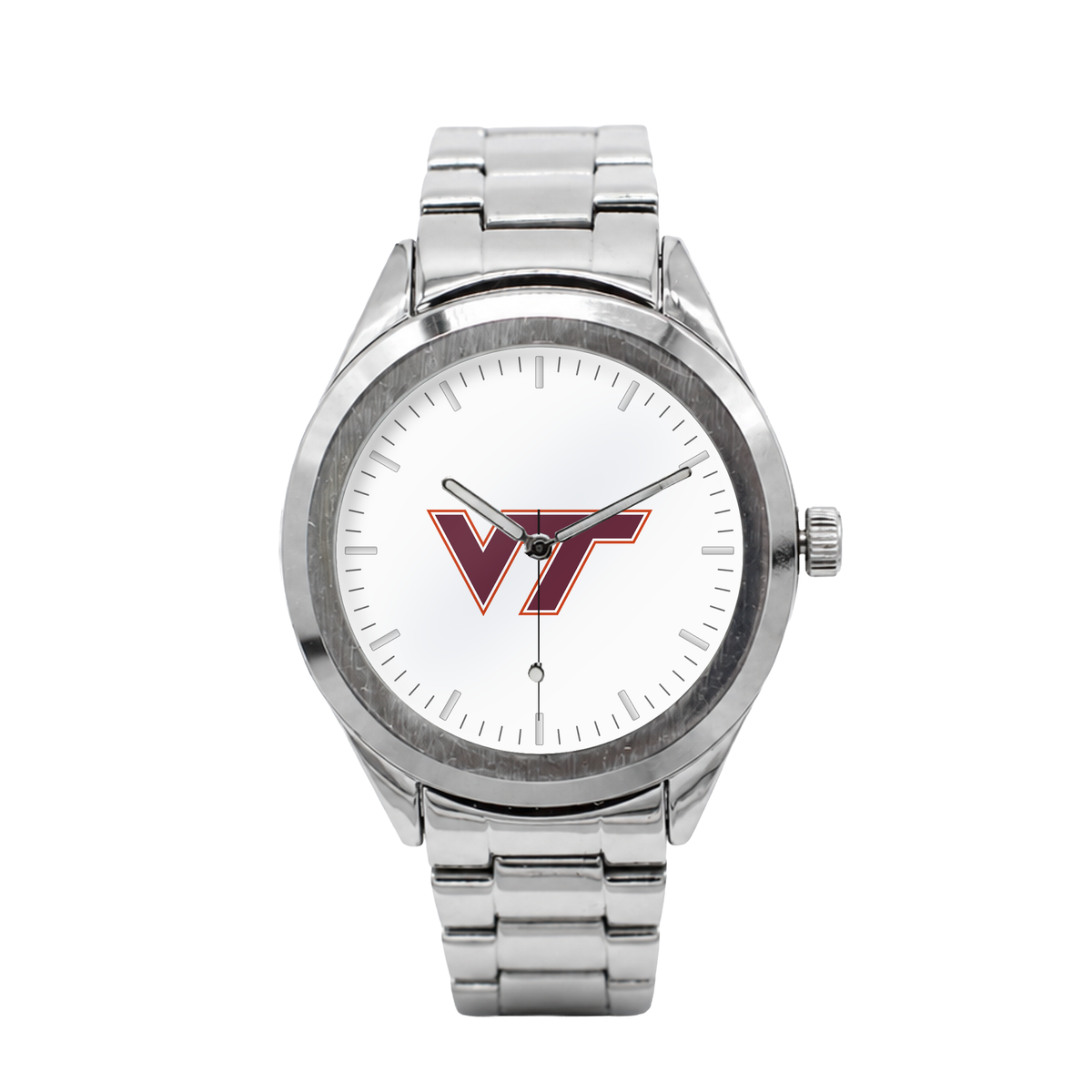 Virginia Tech Hokies Silver Metal Bracelet Round watch with silver metal bracelet