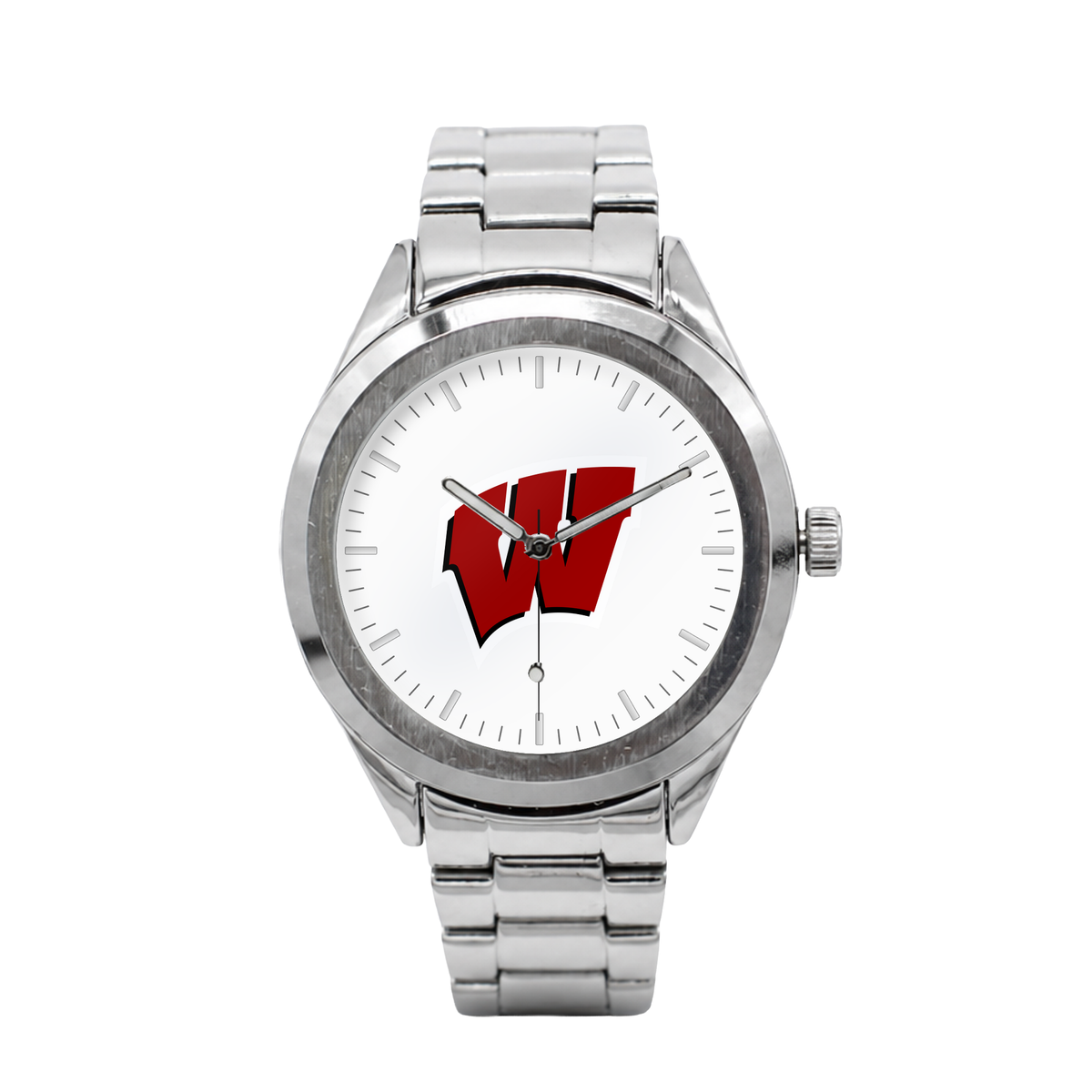 Wisconsin Badgers Silver Metal Bracelet Round watch with silver metal bracelet