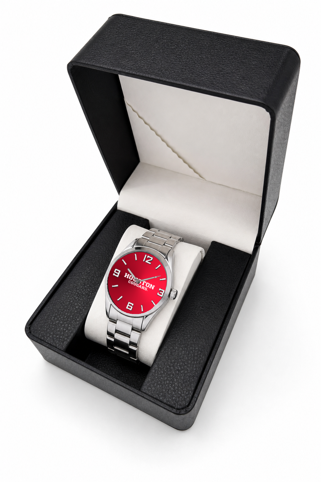 Houston Cougars Silver Metal Bracelet Round watch with silver metal bracelet in LicensedTime gift box
