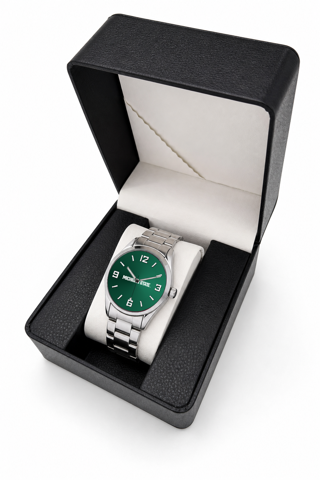 Michigan State Spartans Silver Metal Bracelet Round watch with silver metal bracelet in LicensedTime gift box