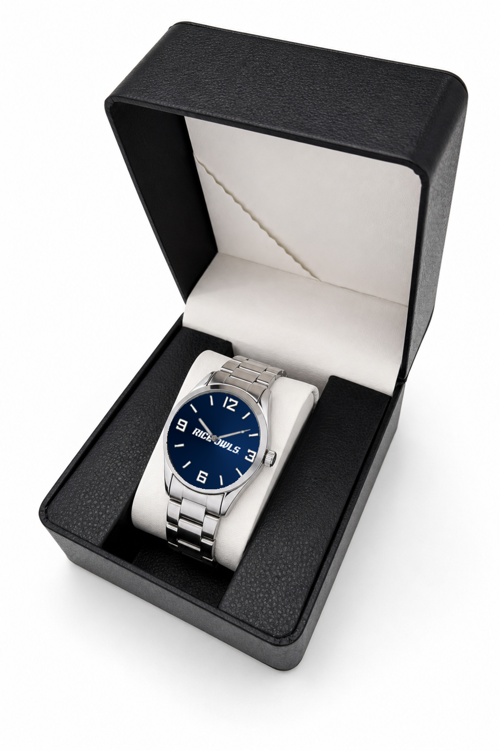 Rice Owls Silver Metal Bracelet Round watch with silver metal bracelet in LicensedTime gift box