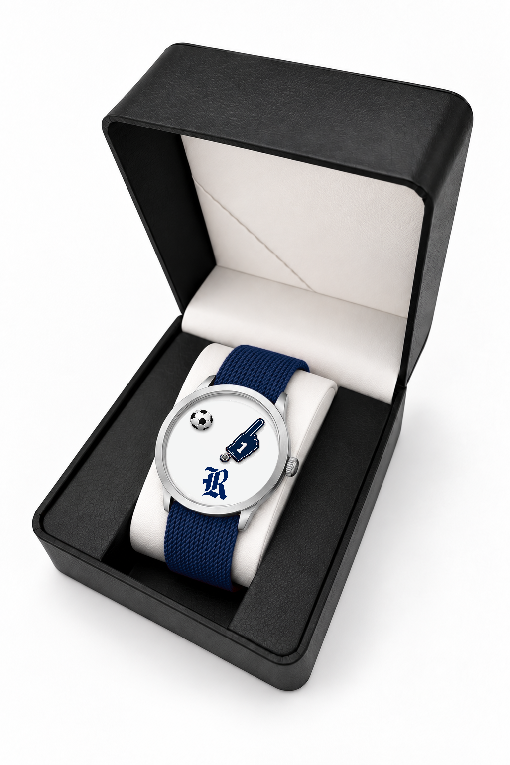 Rice Owls Soccer Watch with navy nylon band in LicensedTime gift box